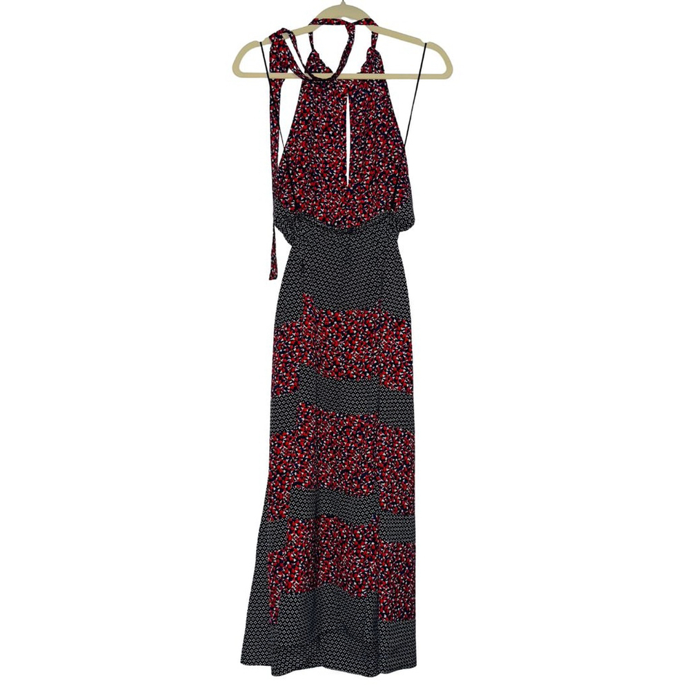 ROBERT RODRIGUEZ $395 Sz 8 Red Navy HALTER MIDI DRESS Floral High End WOMENS 8 - Picture 4 of 13